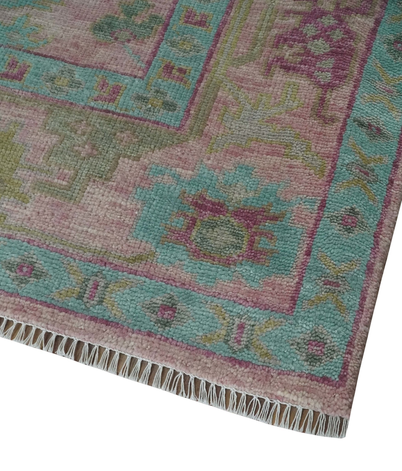 Hand Knotted Pink, Aqua and Purple Vibrant colorful Multi Size Oushak Wool Area Rug