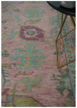 Hand Knotted Pink, Aqua and Purple Vibrant colorful Multi Size Oushak Wool Area Rug