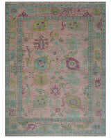 Hand Knotted Pink, Aqua and Purple Vibrant colorful Multi Size Oushak Wool Area Rug