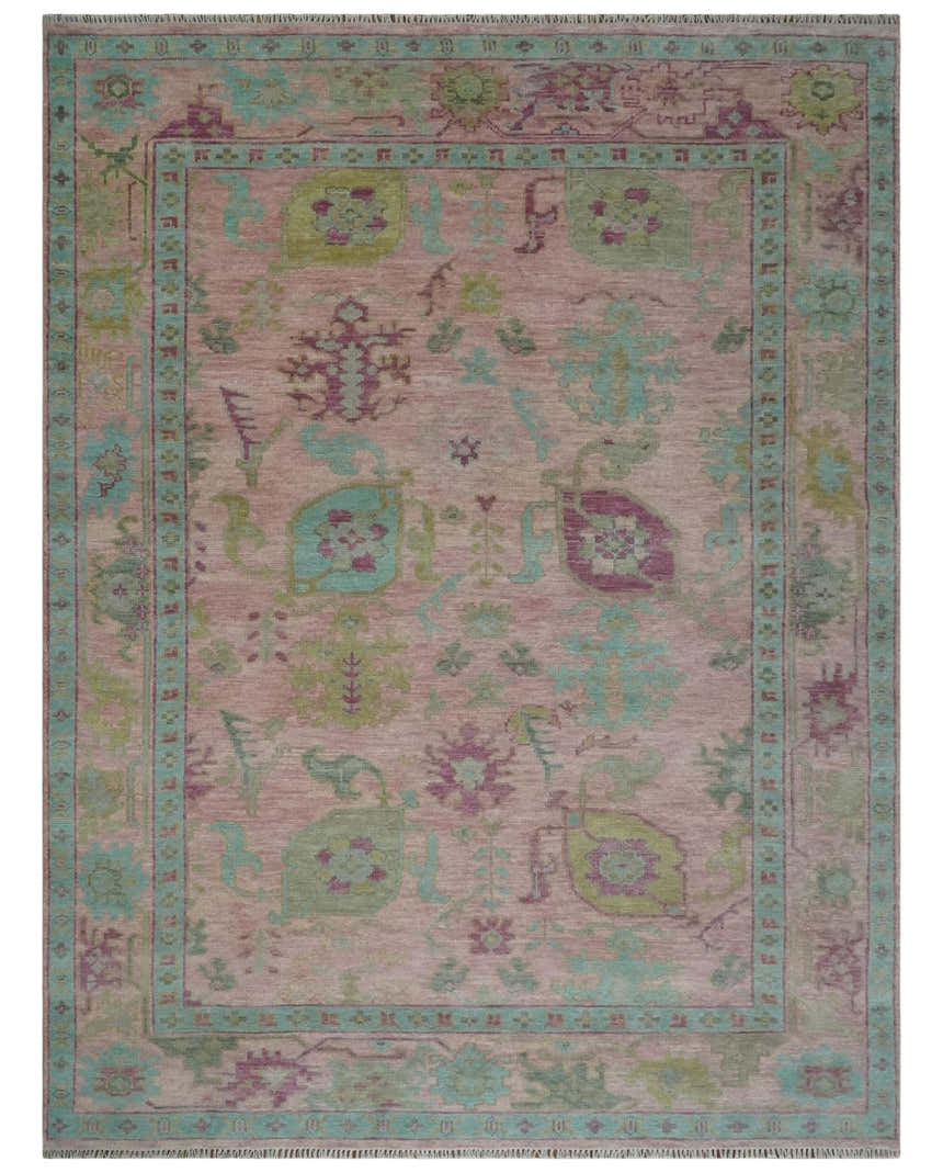 Hand Knotted Pink, Aqua and Purple Vibrant colorful Multi Size Oushak Wool Area Rug