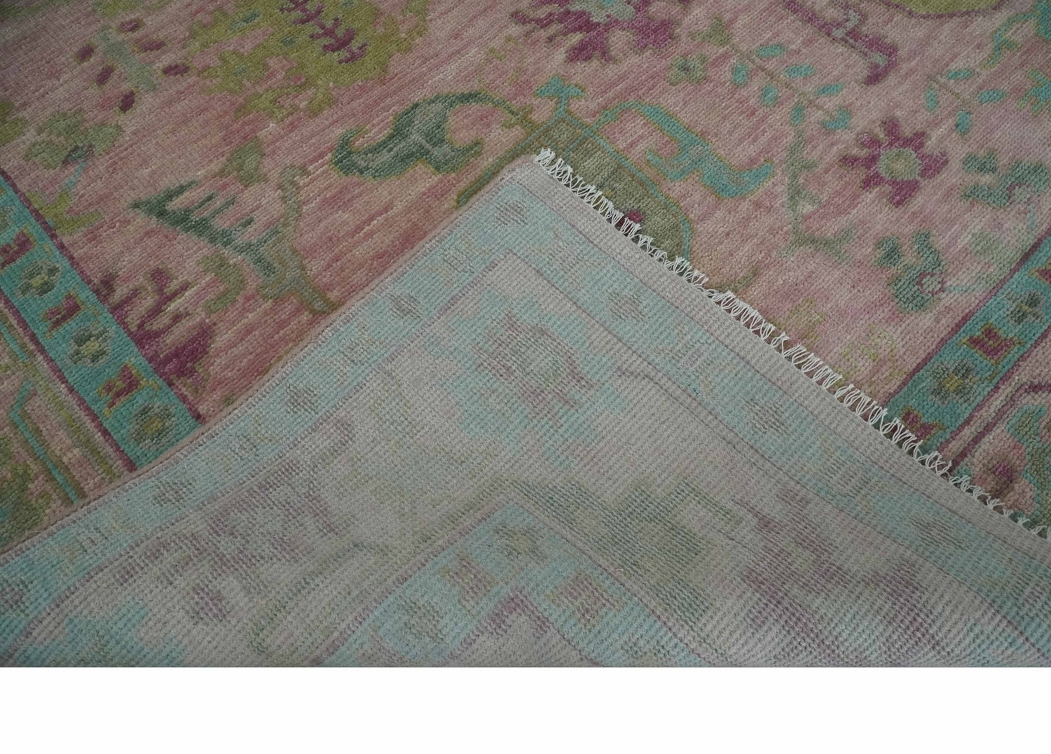 Hand Knotted Pink, Aqua and Purple Vibrant colorful Multi Size Oushak Wool Area Rug