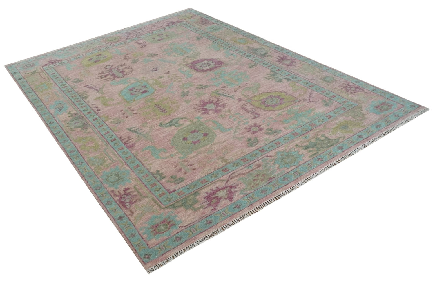 Hand Knotted Pink, Aqua and Purple Vibrant colorful Multi Size Oushak Wool Area Rug