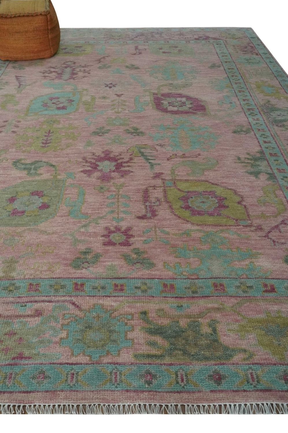 Hand Knotted Pink, Aqua and Purple Vibrant colorful Multi Size Oushak Wool Area Rug