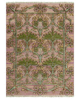 Hand Knotted Pink, Green and Beige Floral Traditional Antique Style Wool Area Rug