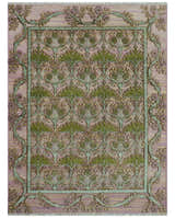 Hand Knotted Pink, Green and Beige Floral Traditional Antique Style Wool Area Rug