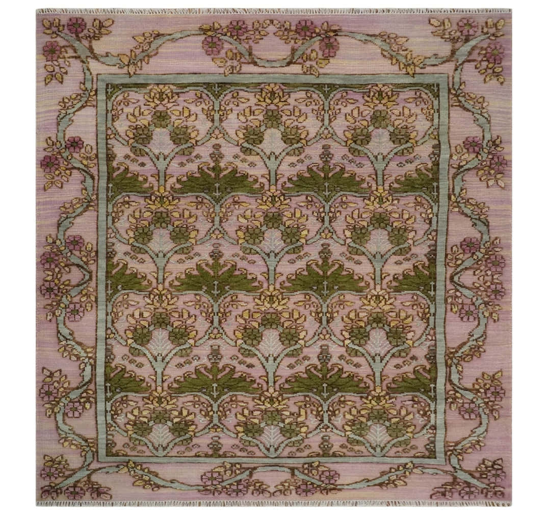 Hand Knotted Pink, Green and Beige Floral Traditional Antique Style Wo ...