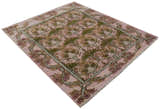 Hand Knotted Pink, Green and Beige Floral Traditional Antique Style Wool Area Rug