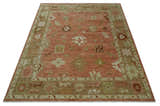 Hand Knotted Rust, Olive and Ivory Traditional Oushak Vintage Style Wool Rug