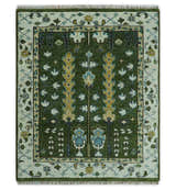 Hand Knotted Royal Green and Ivory Traditional Turkish Style Tree Of Life Multi Size Wool Area Rug