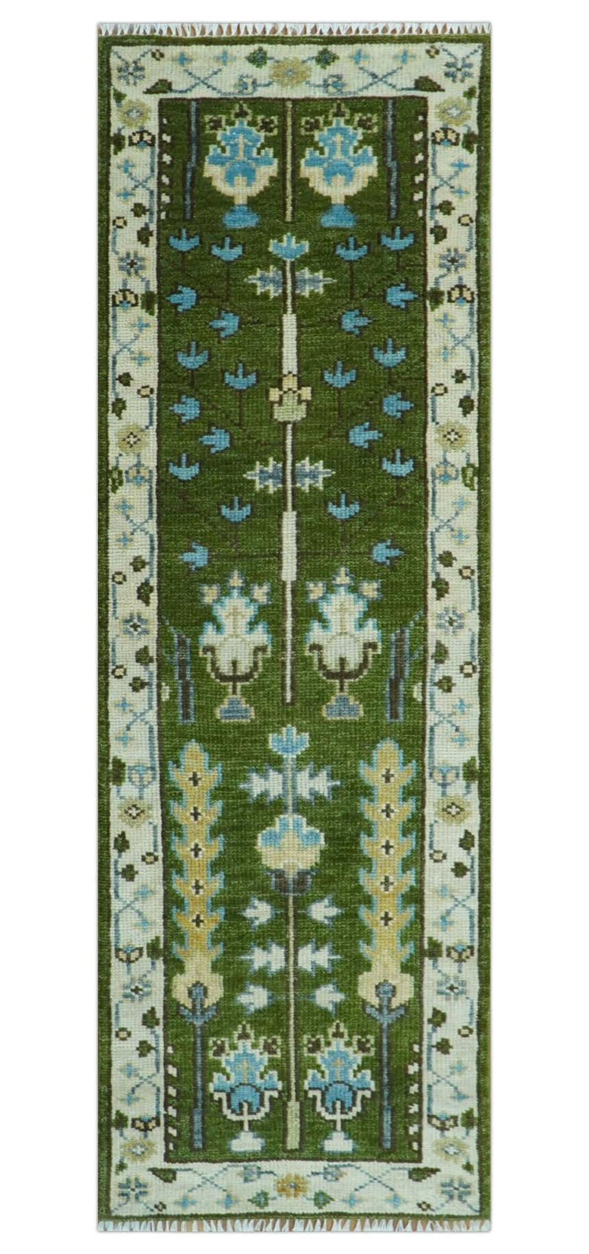 Hand Knotted Royal Green and Ivory Traditional Turkish Style Tree Of Life Multi Size Wool Area Rug