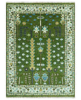 Hand Knotted Royal Green and Ivory Traditional Turkish Style Tree Of Life Multi Size Wool Area Rug