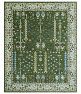 Hand Knotted Royal Green and Ivory Traditional Turkish Style Tree Of Life Multi Size Wool Area Rug