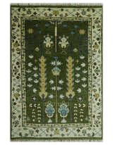 Hand Knotted Royal Green and Ivory Traditional Turkish Style Tree Of Life Multi Size Wool Area Rug
