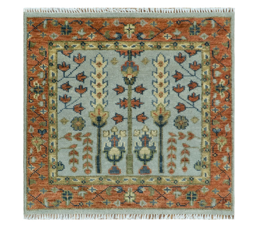 Hand Knotted Rust and Blue Traditional Turkish Vintage Multi Size Wool Rug