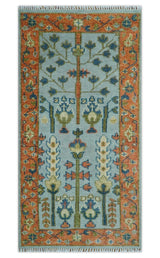 Hand Knotted Rust and Blue Traditional Turkish Vintage Multi Size Wool Rug