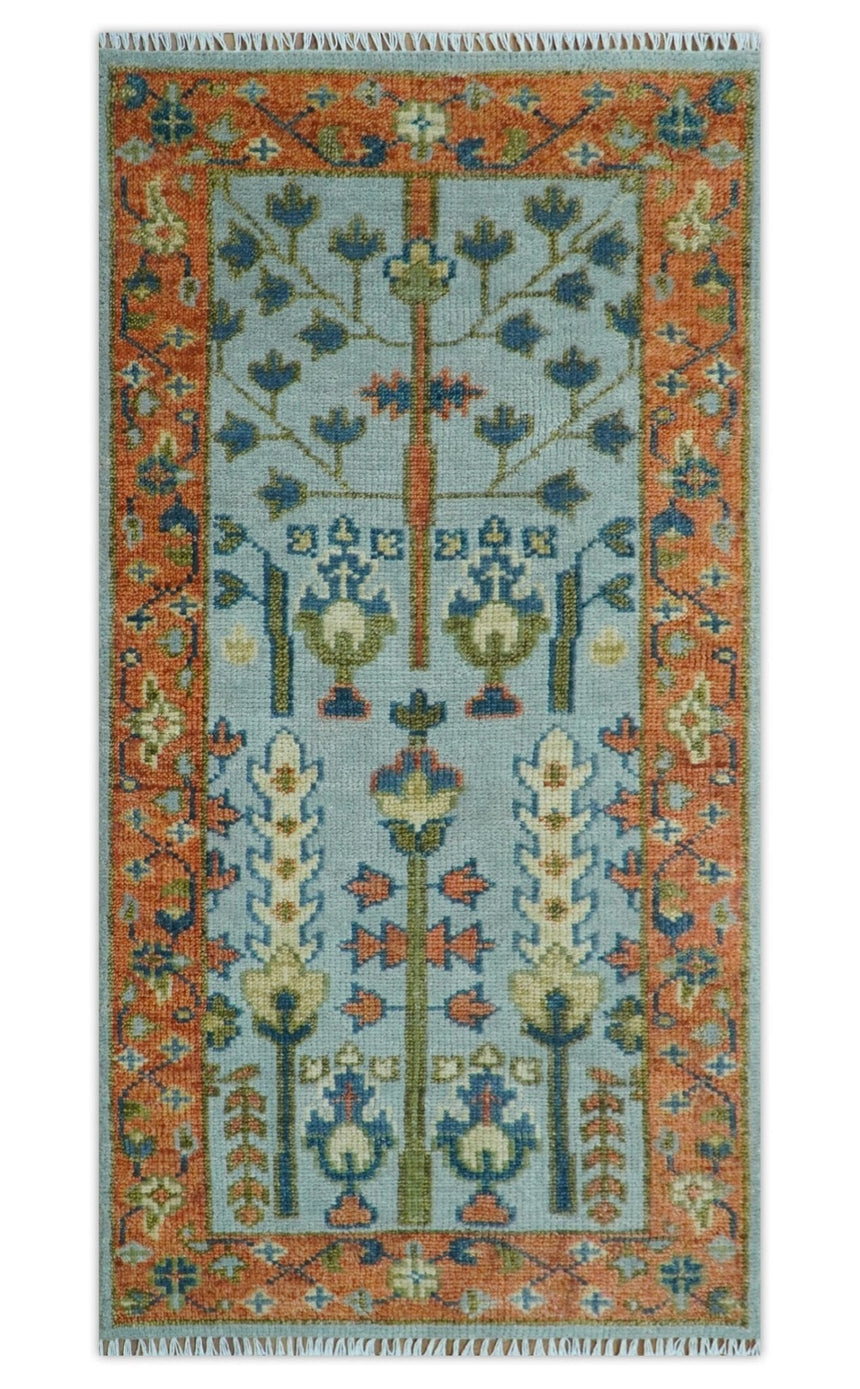 Hand Knotted Rust and Blue Traditional Turkish Vintage Multi Size Wool Rug