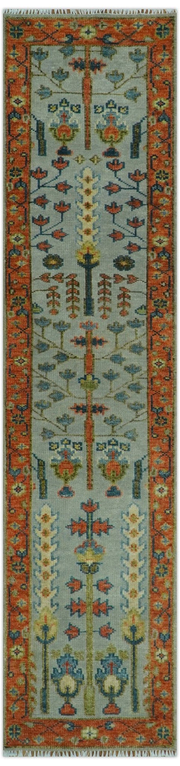 Hand Knotted Rust and Blue Traditional Turkish Vintage Multi Size Wool Rug