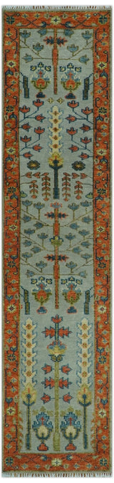Hand Knotted Rust and Blue Traditional Turkish Vintage Multi Size Wool Rug