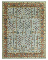 Hand Knotted Rust and Blue Traditional Turkish Vintage Multi Size Wool Rug