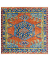 Hand Knotted Rust, Blue and Olive Traditional Multi Size Antique Wool Area Rug