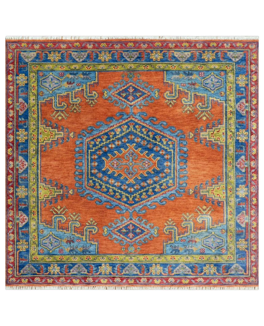 Hand Knotted Rust, Blue and Olive Traditional Multi Size Antique Wool Area Rug
