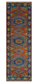 Hand Knotted Rust, Blue and Olive Traditional Multi Size Antique Wool Area Rug