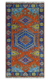 Hand Knotted Rust, Blue and Olive Traditional Multi Size Antique Wool Area Rug