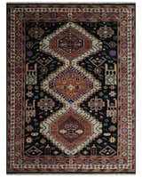 Hand Knotted Rust, Ivory and Black Traditional Heriz Wool Area Rug