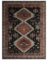 Hand Knotted Rust, Ivory and Black Traditional Heriz Wool Area Rug