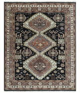 Hand Knotted Rust, Ivory and Black Traditional Heriz Wool Area Rug