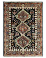 Hand Knotted Rust, Ivory and Black Traditional Heriz Wool Area Rug
