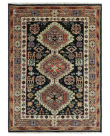 Hand Knotted Rust, Ivory and Black Traditional Heriz Wool Area Rug