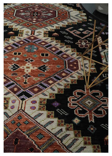 Hand Knotted Rust, Ivory and Black Traditional Heriz Wool Area Rug