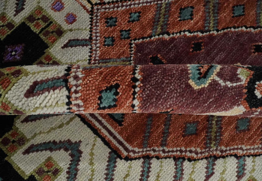 Hand Knotted Rust, Ivory and Black Traditional Heriz Wool Area Rug