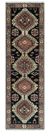 Hand Knotted Rust, Ivory and Black Traditional Heriz Wool Area Rug