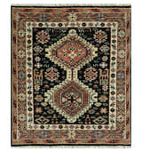 Hand Knotted Rust, Ivory and Black Traditional Heriz Wool Area Rug