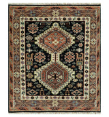 Hand Knotted Rust, Ivory and Black Traditional Heriz Wool Area Rug