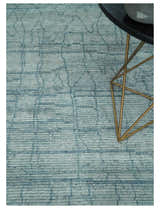 Hand Knotted Silver and Blue Modern Trellis Moroccan Rug Made with Blended Wool Multi Size Rug