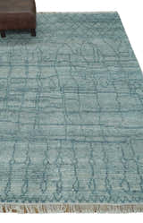 Hand Knotted Silver and Blue Modern Trellis Moroccan Rug Made with Blended Wool Multi Size Rug