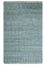 Hand Knotted Silver and Blue Modern Trellis Moroccan Rug Made with Blended Wool Multi Size Rug