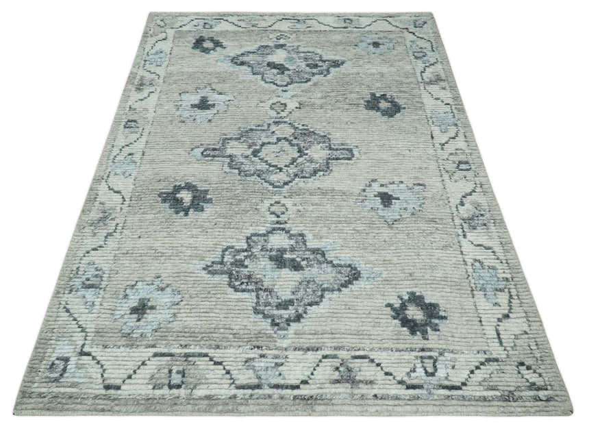 Hand Knotted Silver and Charcoal Traditional with Blended Custom Made Wool Rug