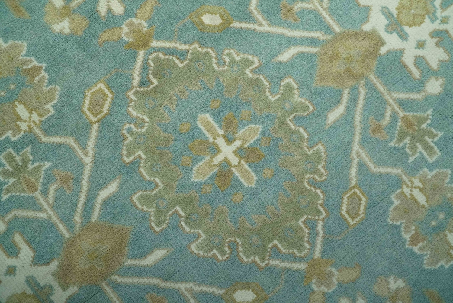 Hand Knotted Teal, Ivory and Beige Traditional Oriental Oushak Multi Size wool rug
