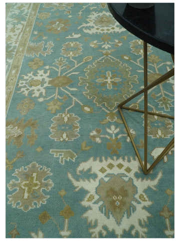 Hand Knotted Teal, Ivory and Beige Traditional Oriental Oushak Multi Size wool rug