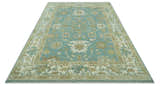 Hand Knotted Teal, Ivory and Beige Traditional Oriental Oushak Multi Size wool rug