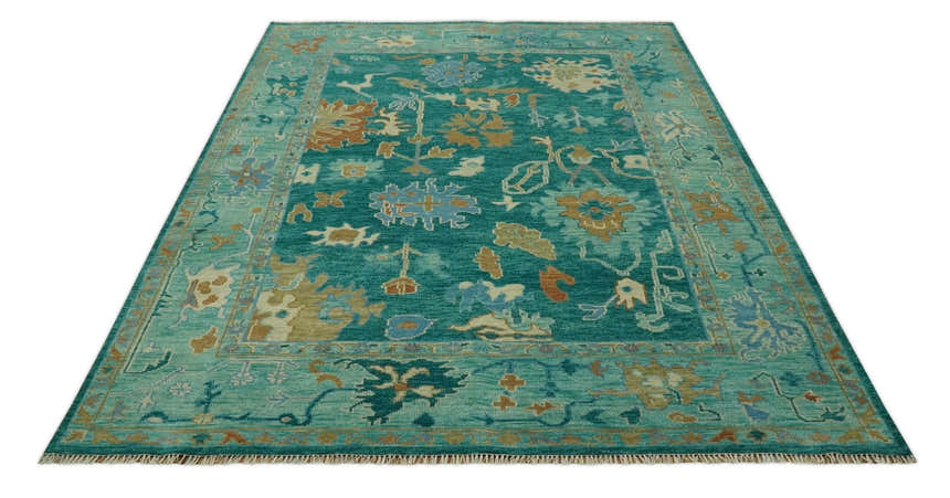 Hand Knotted Teal Traditional Oushak Multi size wool area rug