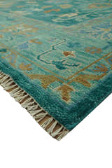 Hand Knotted Teal Traditional Oushak Multi size wool area rug