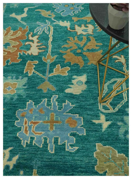 Hand Knotted Teal Traditional Oushak Multi size wool area rug