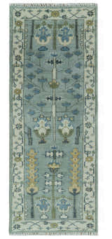 Hand Knotted Traditional Blue and Ivory Antique Oushak Custom Made Wool Area Rug