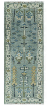 Hand Knotted Traditional Blue and Ivory Antique Oushak Custom Made Wool Area Rug