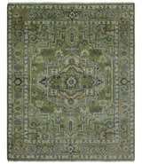 Custom Made Hand Knotted Traditional Green, Silver and Charcoal wool area rug